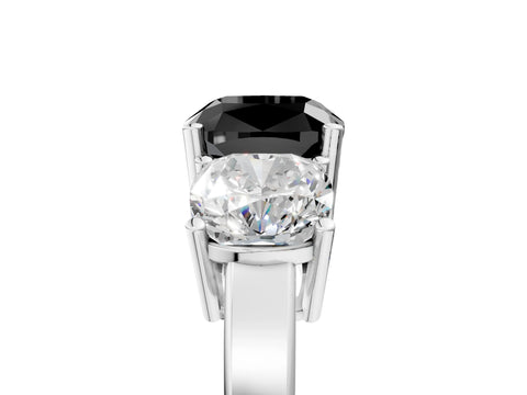 White gold Three-Stone Fancy Black Cushion Cut Cut Diamond Engagement Ring with Flat Band and Four-Prong Setting_17