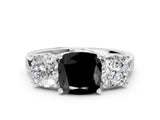 White gold Three-Stone Fancy Black Cushion Cut Cut Diamond Engagement Ring with Flat Band and Four-Prong Setting_24