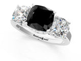 White gold Three-Stone Fancy Black Cushion Cut Cut Diamond Engagement Ring with Flat Band and Four-Prong Setting_25