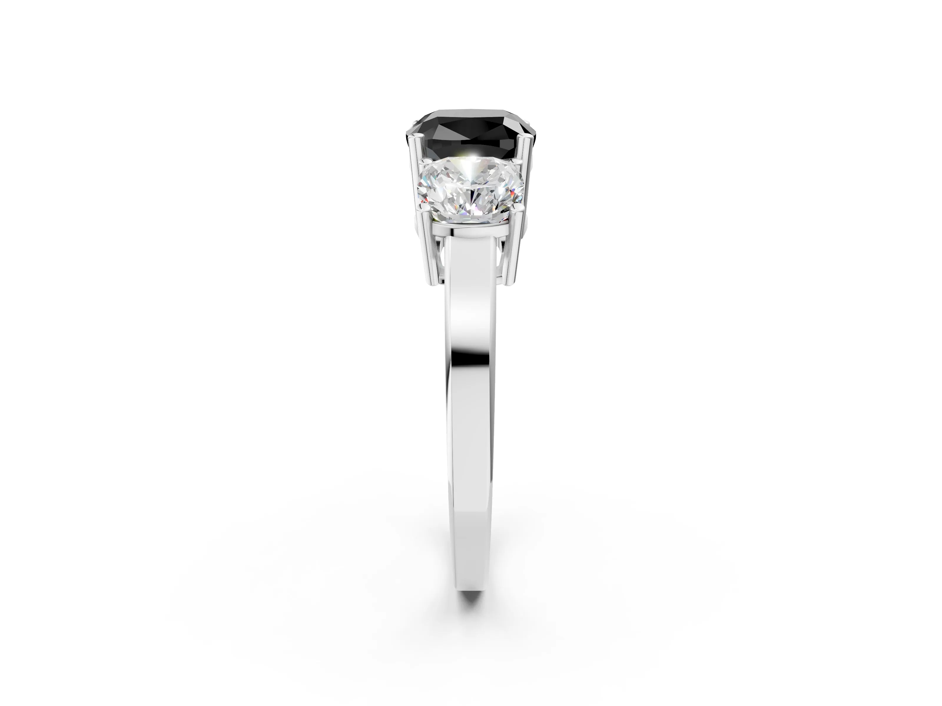 White gold Three-Stone Fancy Black Cushion Cut Cut Diamond Engagement Ring with Flat Band and Four-Prong Setting_2