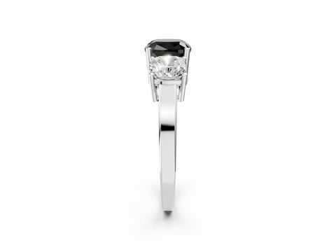 White gold Three-Stone Fancy Black Cushion Cut Cut Diamond Engagement Ring with Flat Band and Four-Prong Setting_2