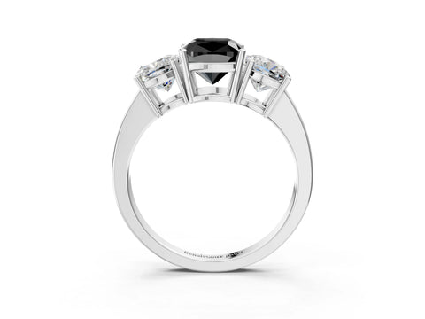 White gold Three-Stone Fancy Black Cushion Cut Cut Diamond Engagement Ring with Flat Band and Four-Prong Setting_3