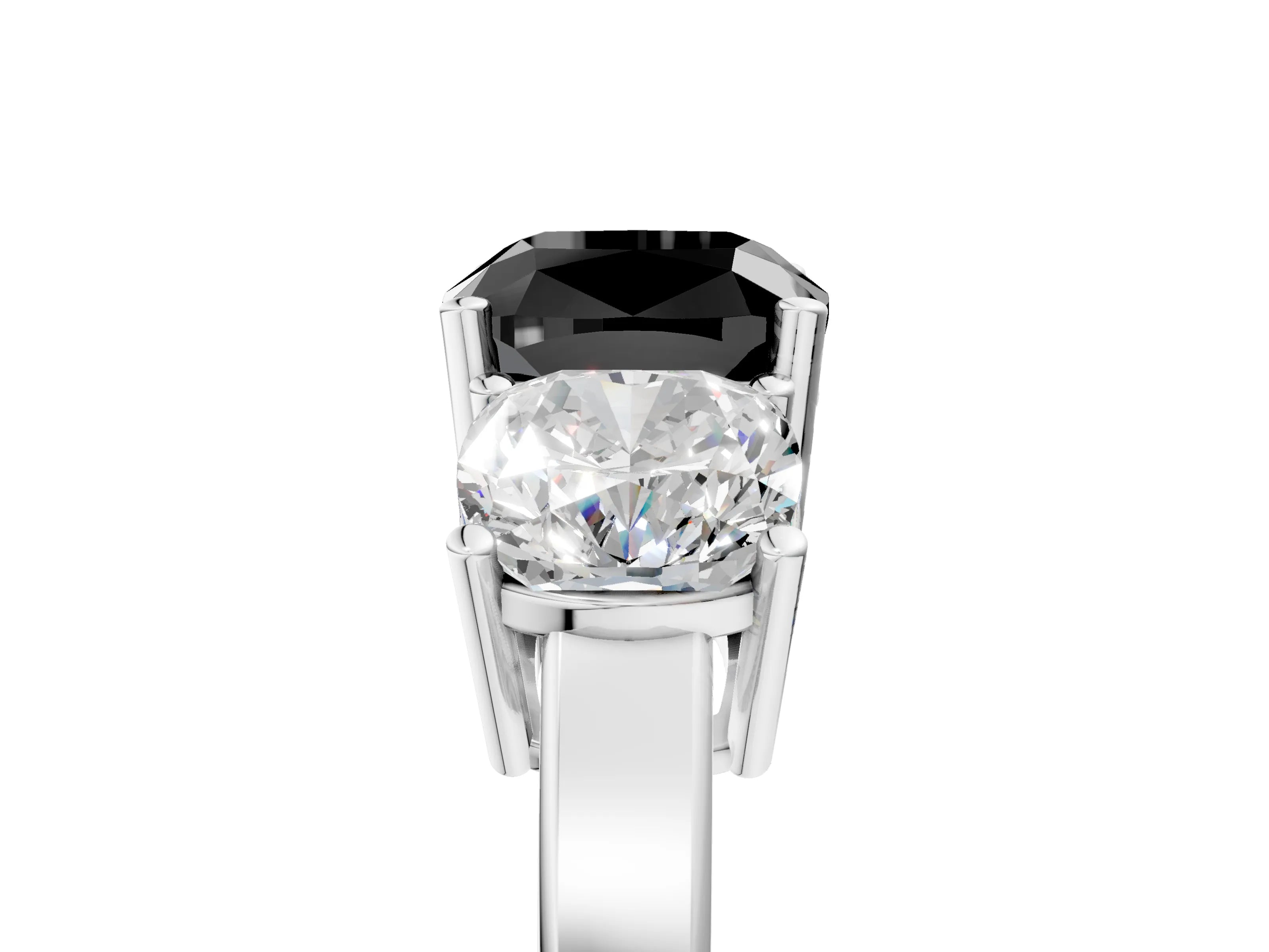White gold Three-Stone Fancy Black Cushion Cut Cut Diamond Engagement Ring with Flat Band and Four-Prong Setting_5