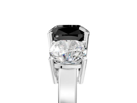 White gold Three-Stone Fancy Black Cushion Cut Cut Diamond Engagement Ring with Flat Band and Four-Prong Setting_5