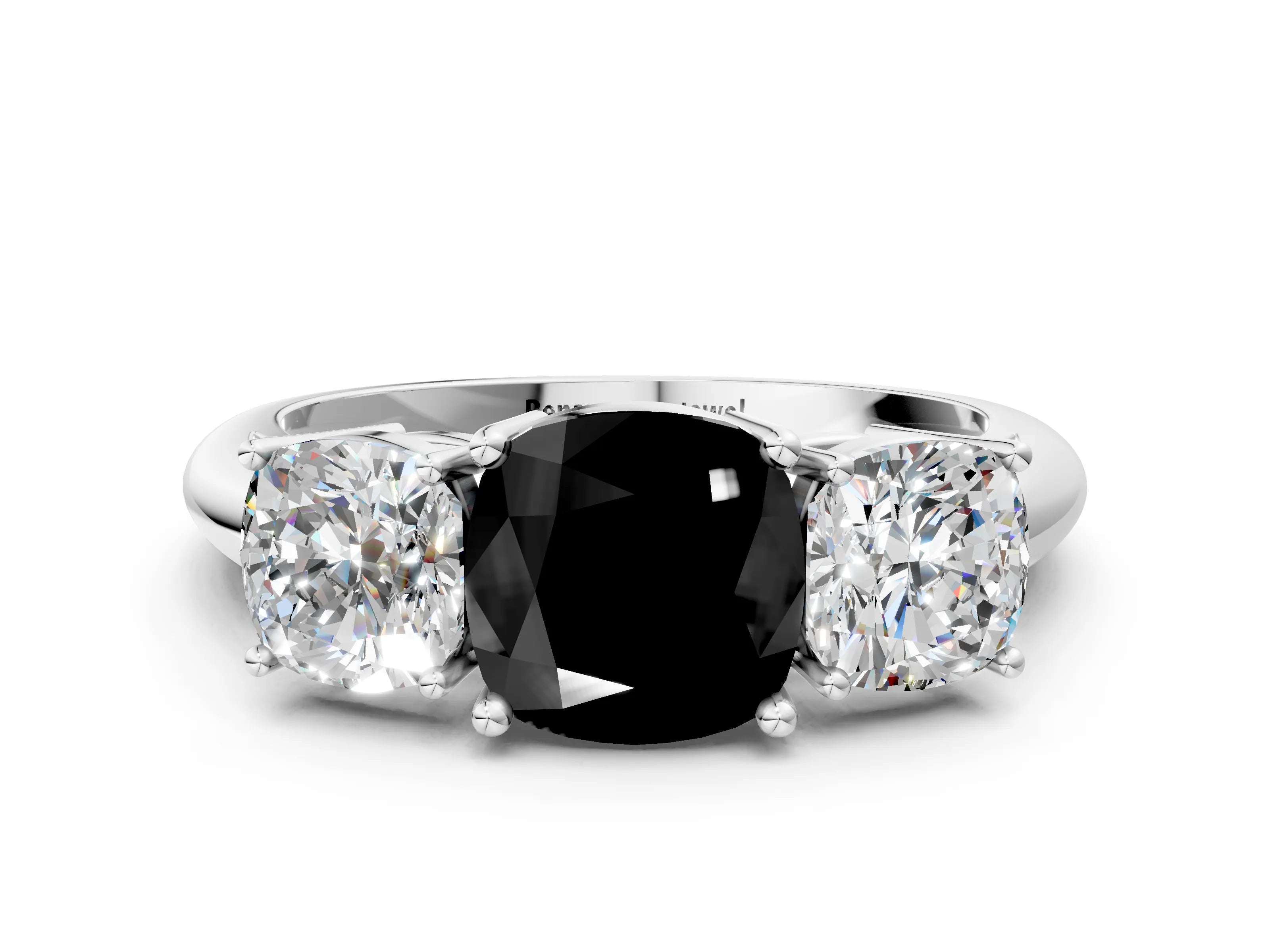 White gold Three-Stone Fancy Black Cushion Cut Cut Diamond Engagement Ring with Prong Setting on a White Gold Band_12