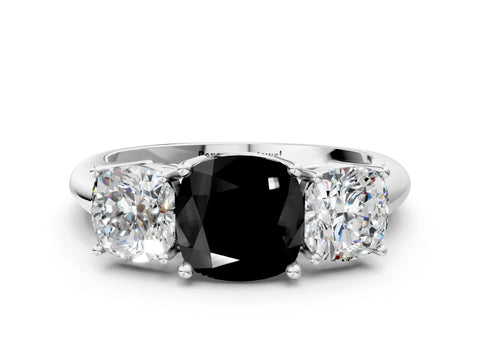 White gold Three-Stone Fancy Black Cushion Cut Cut Diamond Engagement Ring with Prong Setting on a White Gold Band_12