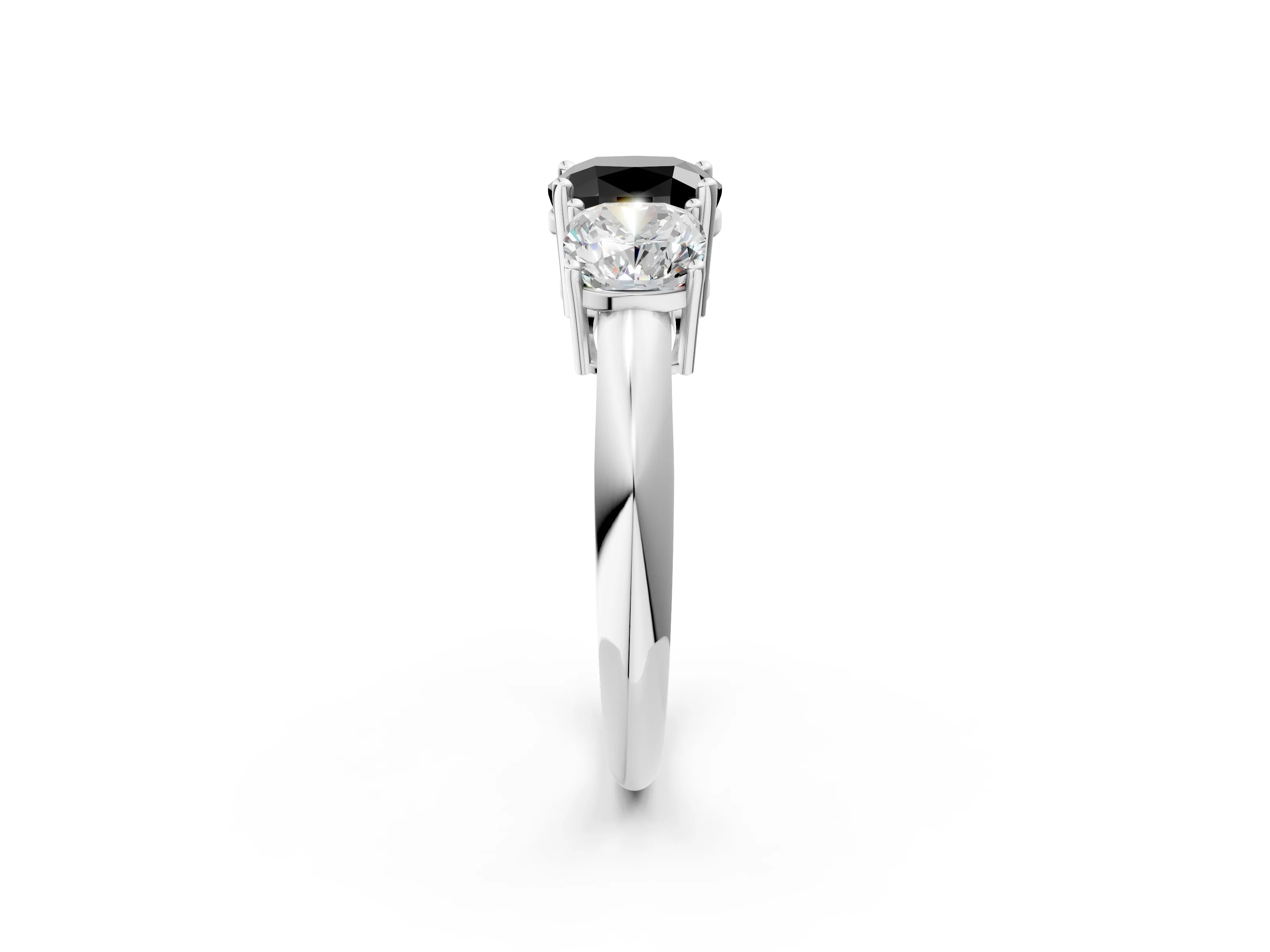 White gold Three-Stone Fancy Black Cushion Cut Cut Diamond Engagement Ring with Prong Setting on a White Gold Band_14