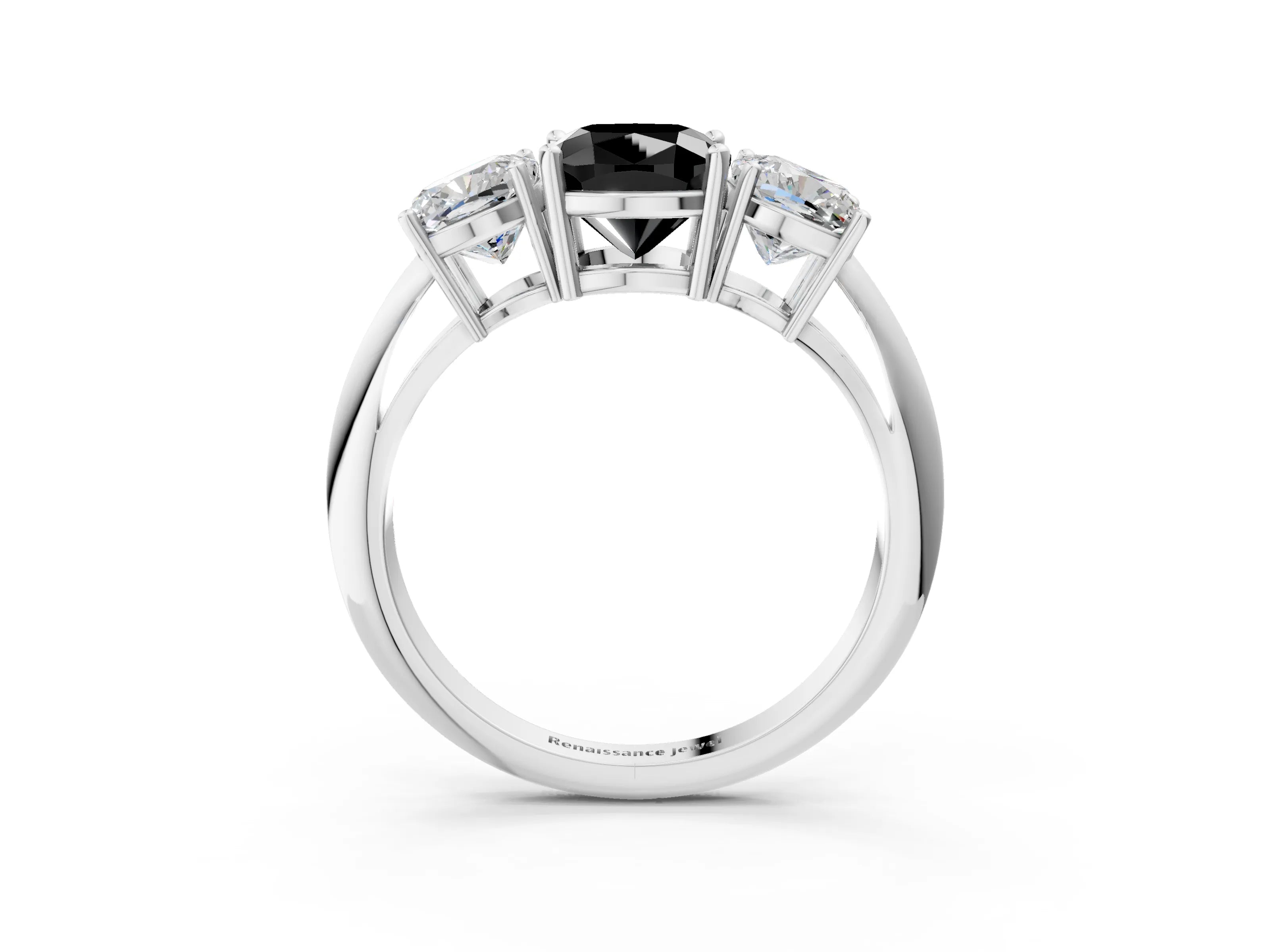White gold Three-Stone Fancy Black Cushion Cut Cut Diamond Engagement Ring with Prong Setting on a White Gold Band_15