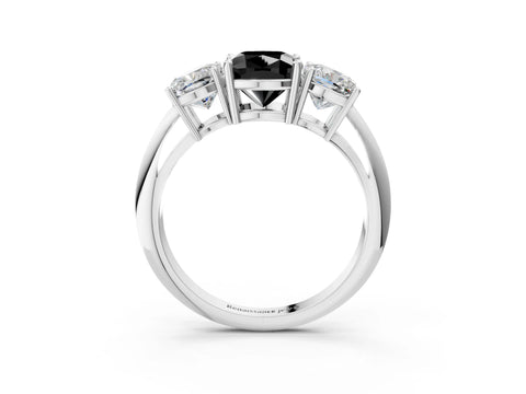 White gold Three-Stone Fancy Black Cushion Cut Cut Diamond Engagement Ring with Prong Setting on a White Gold Band_15