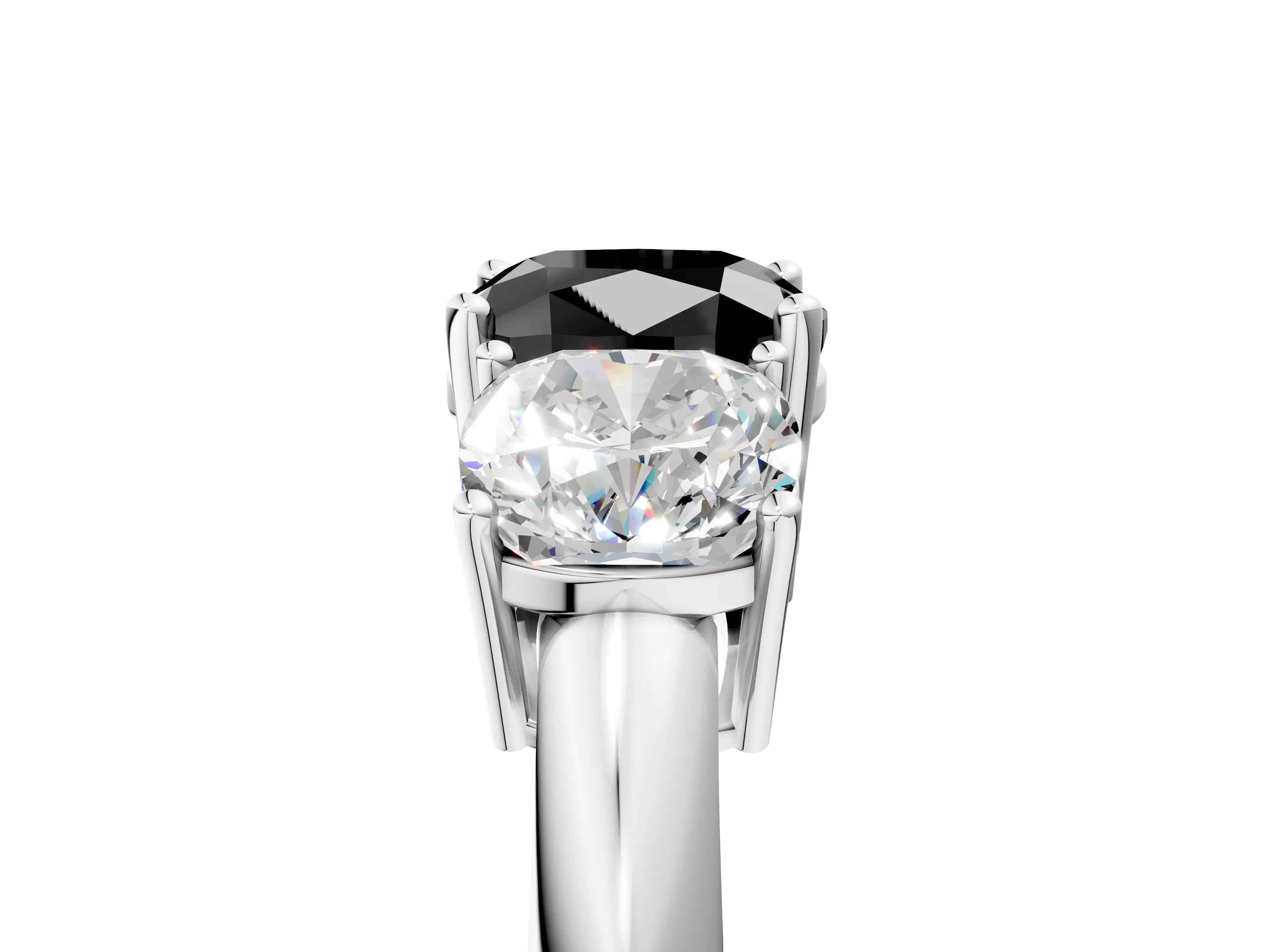 White gold Three-Stone Fancy Black Cushion Cut Cut Diamond Engagement Ring with Prong Setting on a White Gold Band_17
