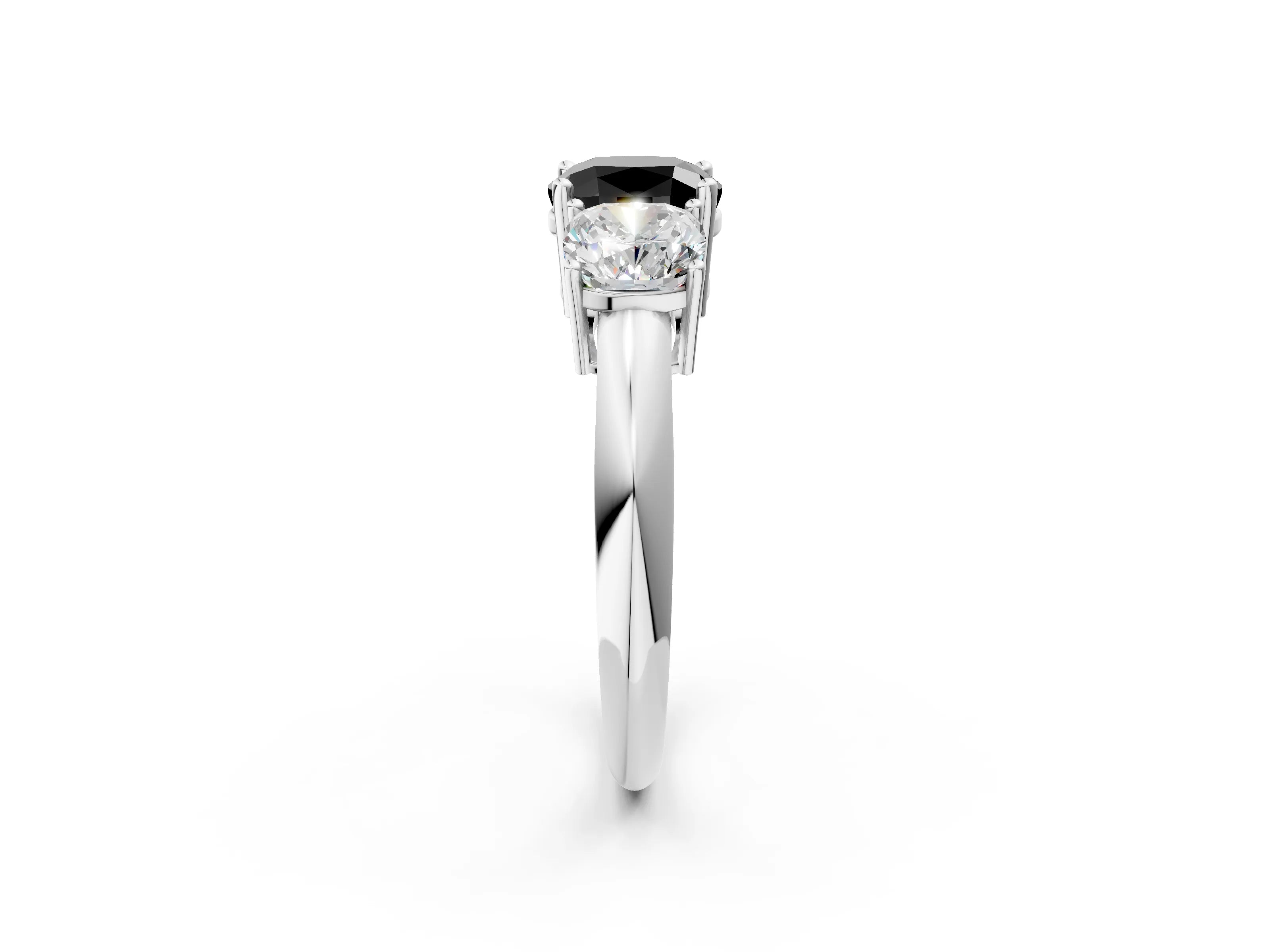 White gold Three-Stone Fancy Black Cushion Cut Cut Diamond Engagement Ring with Prong Setting on a White Gold Band_38