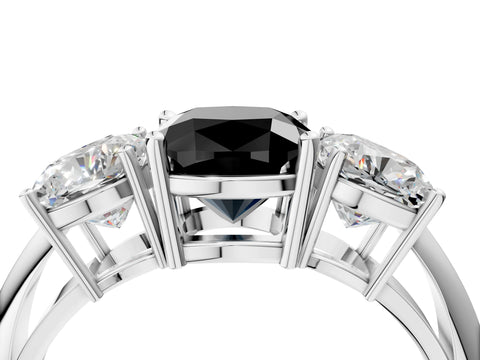 White gold Three-Stone Fancy Black Cushion Cut Cut Diamond Engagement Ring with Prong Setting on a White Gold Band_40
