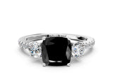 White gold Three-Stone Fancy Black Cushion Cut Cut Diamond Pavé Band with Prong Setting_27
