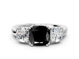 White gold Three-Stone Fancy Black Cushion Cut Cut Diamond Ring with Channel Set Band and Four-Prong Setting_12