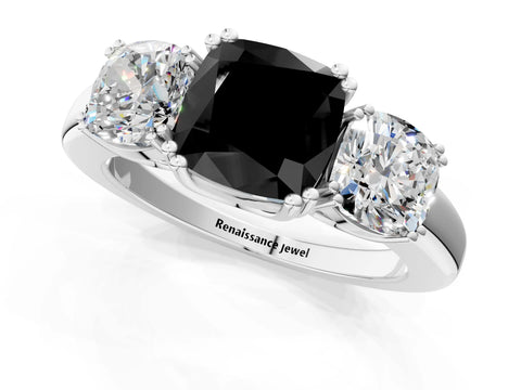White gold Three-Stone Fancy Black Cushion Cut Cut Diamond Ring with Channel Set Band and Four-Prong Setting_1