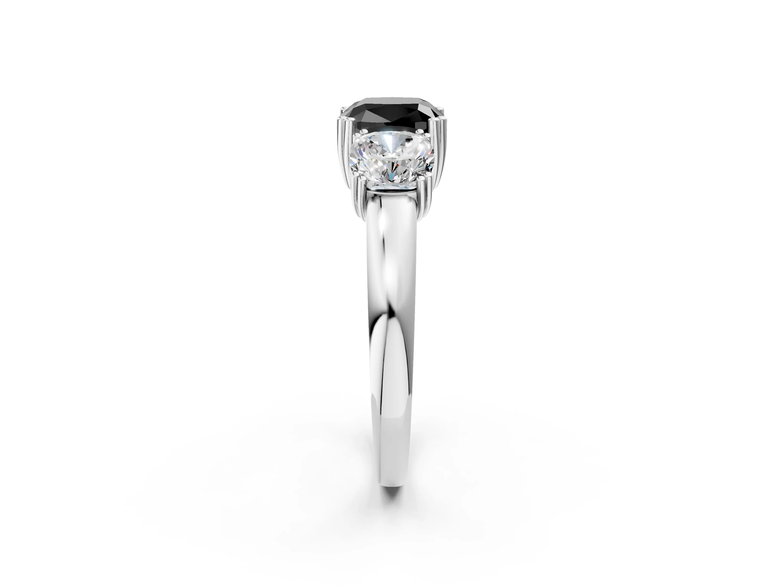 White gold Three-Stone Fancy Black Cushion Cut Cut Diamond Ring with Channel Set Band and Four-Prong Setting_2