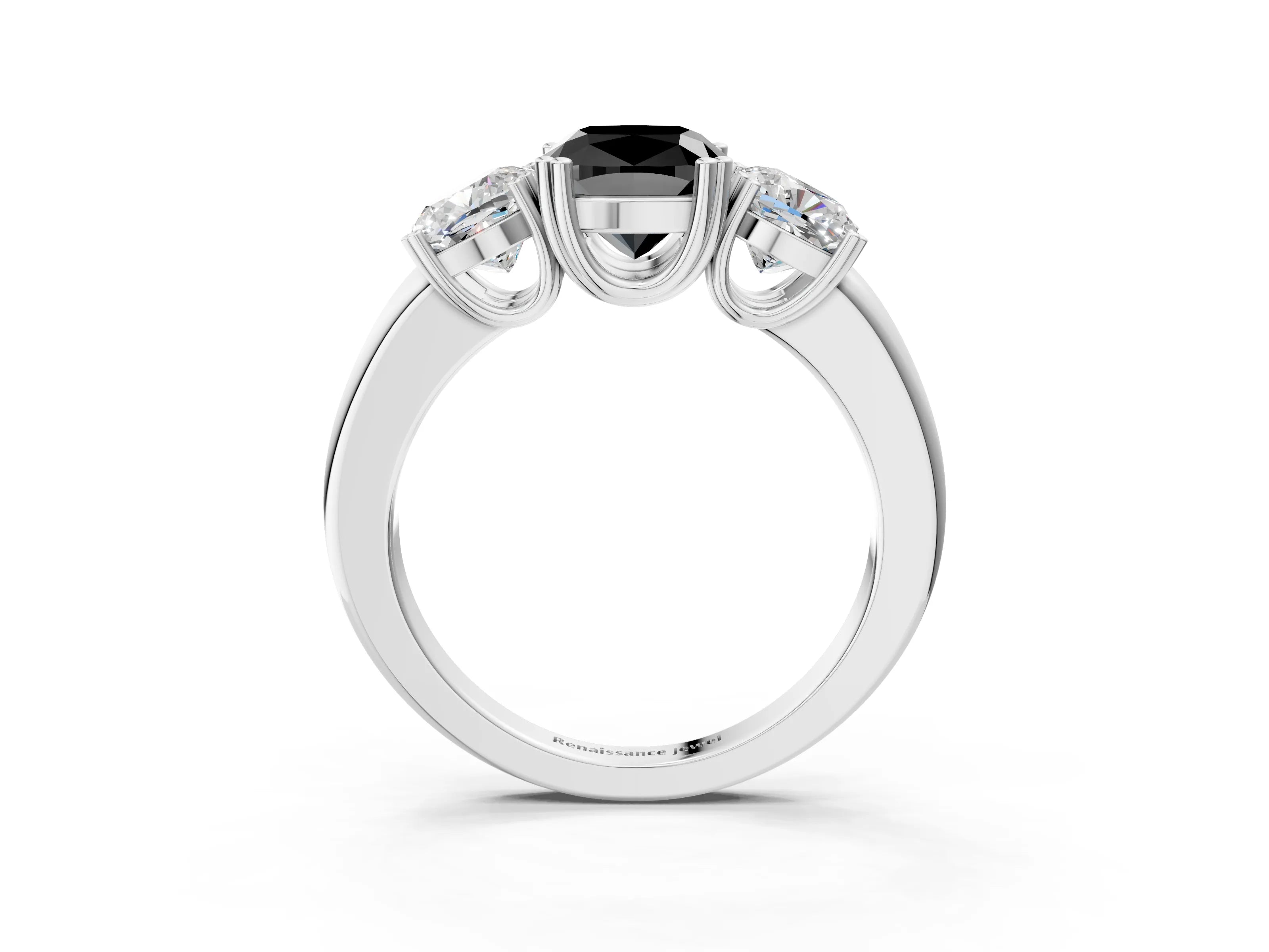 White gold Three-Stone Fancy Black Cushion Cut Cut Diamond Ring with Channel Set Band and Four-Prong Setting_3