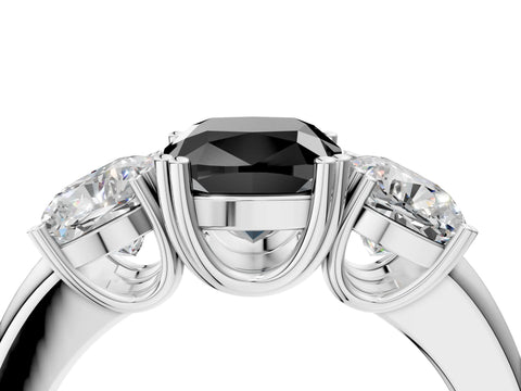 White gold Three-Stone Fancy Black Cushion Cut Cut Diamond Ring with Channel Set Band and Four-Prong Setting_4