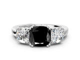 White gold Three-Stone Fancy Black Cushion Cut Cut Diamond Ring with Channel Set Band and Four-Prong Setting_5