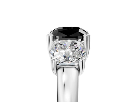 White gold Three-Stone Fancy Black Cushion Cut Cut Diamond Ring with Channel Set Band and Four-Prong Setting_5