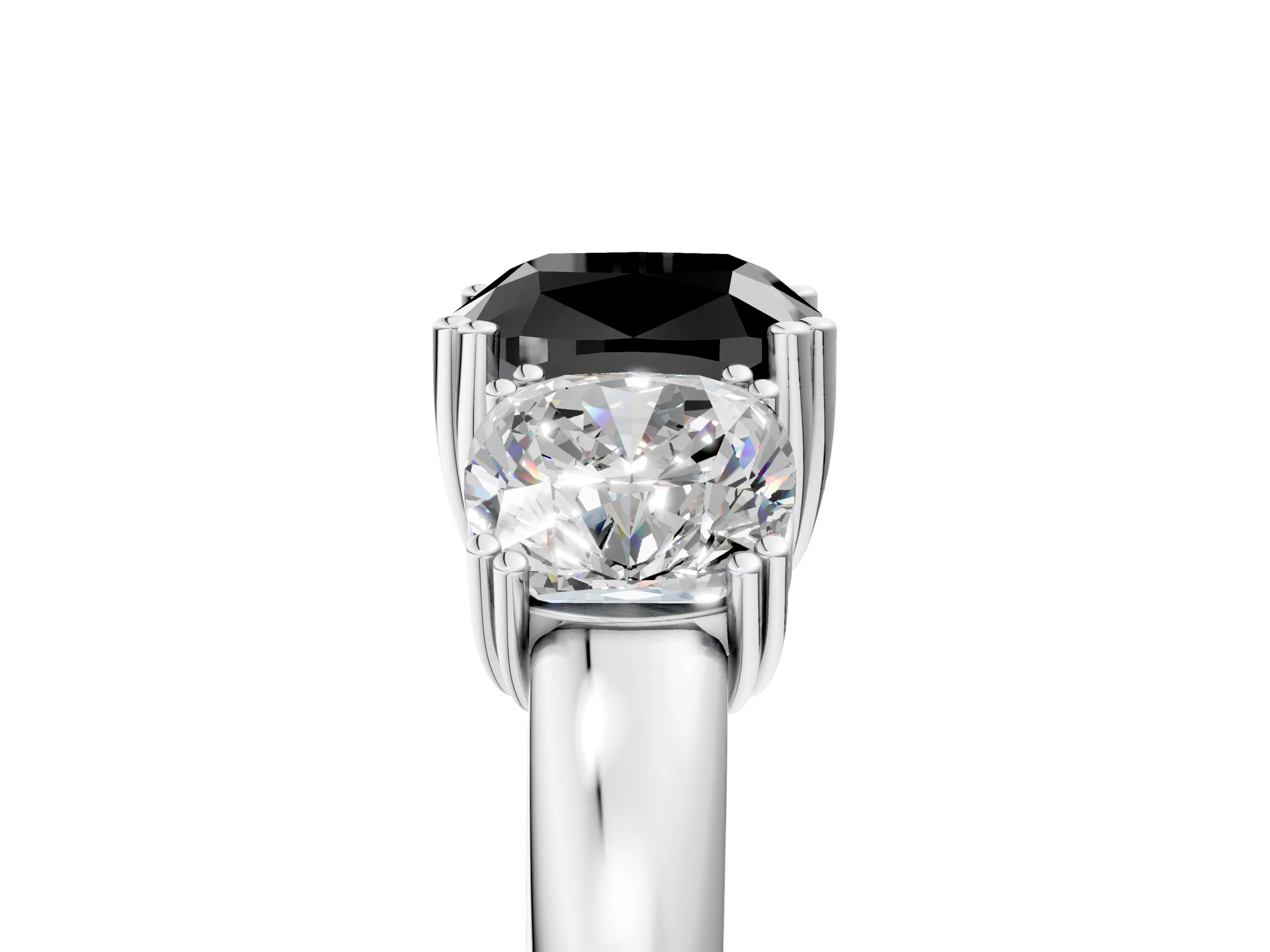 White gold Three-Stone Fancy Black Cushion Cut Cut Diamond Ring with Channel Set Band and Four-Prong Setting_5