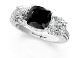 White gold Three-Stone Fancy Black Cushion Cut Cut Diamond Ring with Channel-Set Band and Prong Setting_1