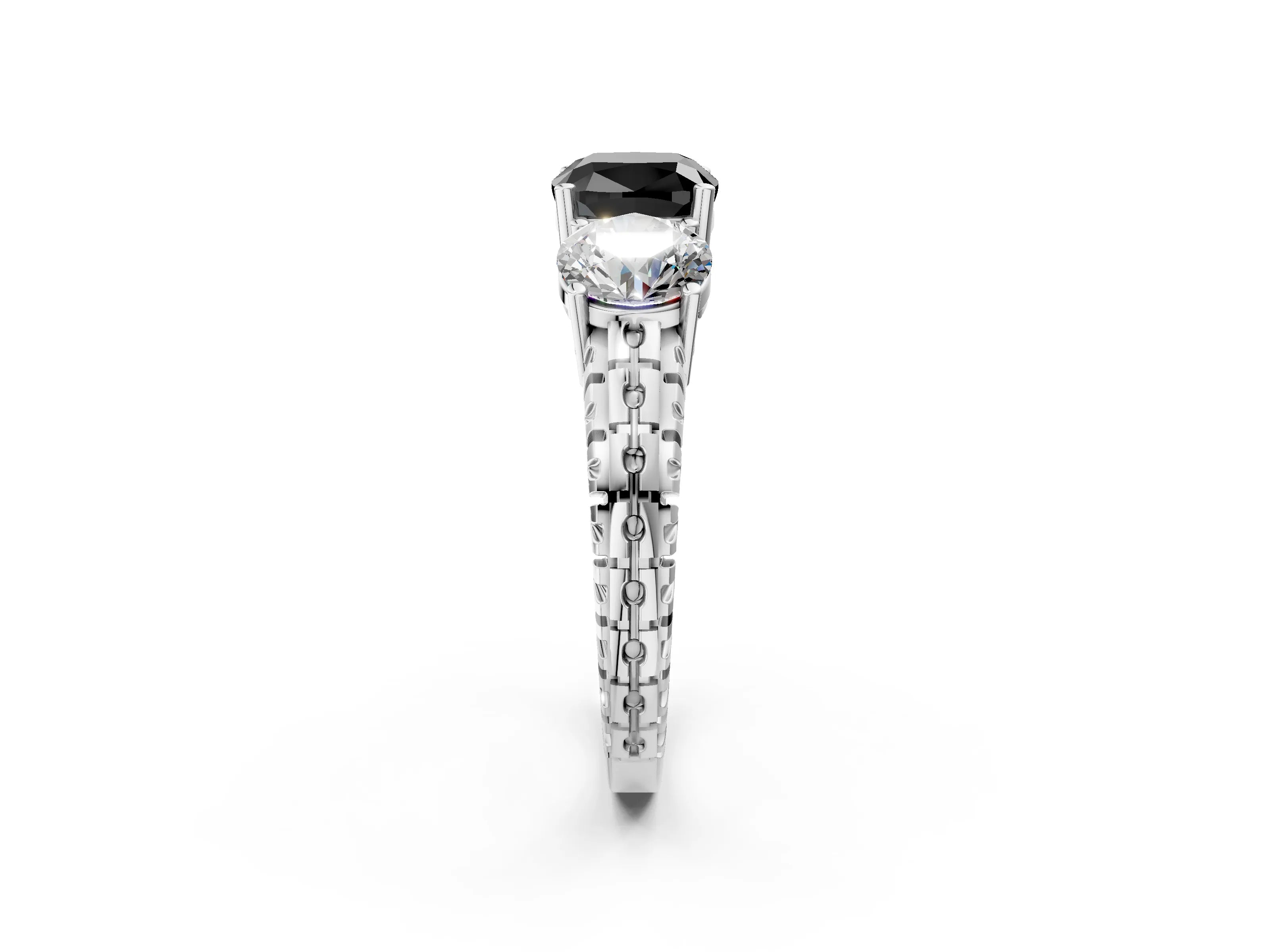 White gold Three-Stone Fancy Black Cushion Cut Cut Diamond Ring with Channel-Set Band and Prong Setting_2