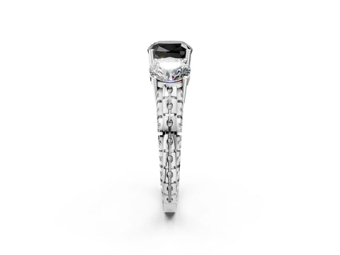 White gold Three-Stone Fancy Black Cushion Cut Cut Diamond Ring with Channel-Set Band and Prong Setting_2