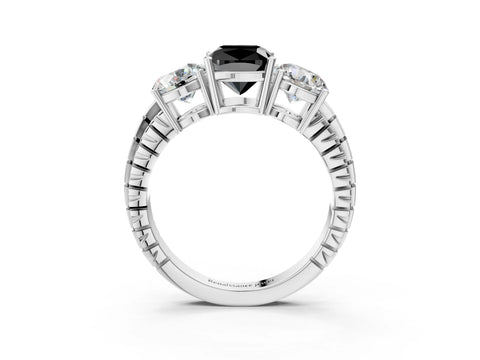 White gold Three-Stone Fancy Black Cushion Cut Cut Diamond Ring with Channel-Set Band and Prong Setting_3