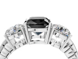 White gold Three-Stone Fancy Black Cushion Cut Cut Diamond Ring with Channel-Set Band and Prong Setting_4