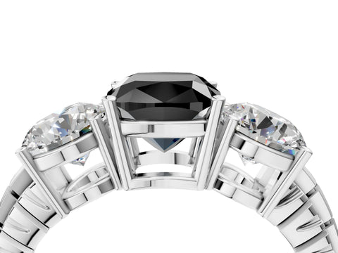 White gold Three-Stone Fancy Black Cushion Cut Cut Diamond Ring with Channel-Set Band and Prong Setting_4