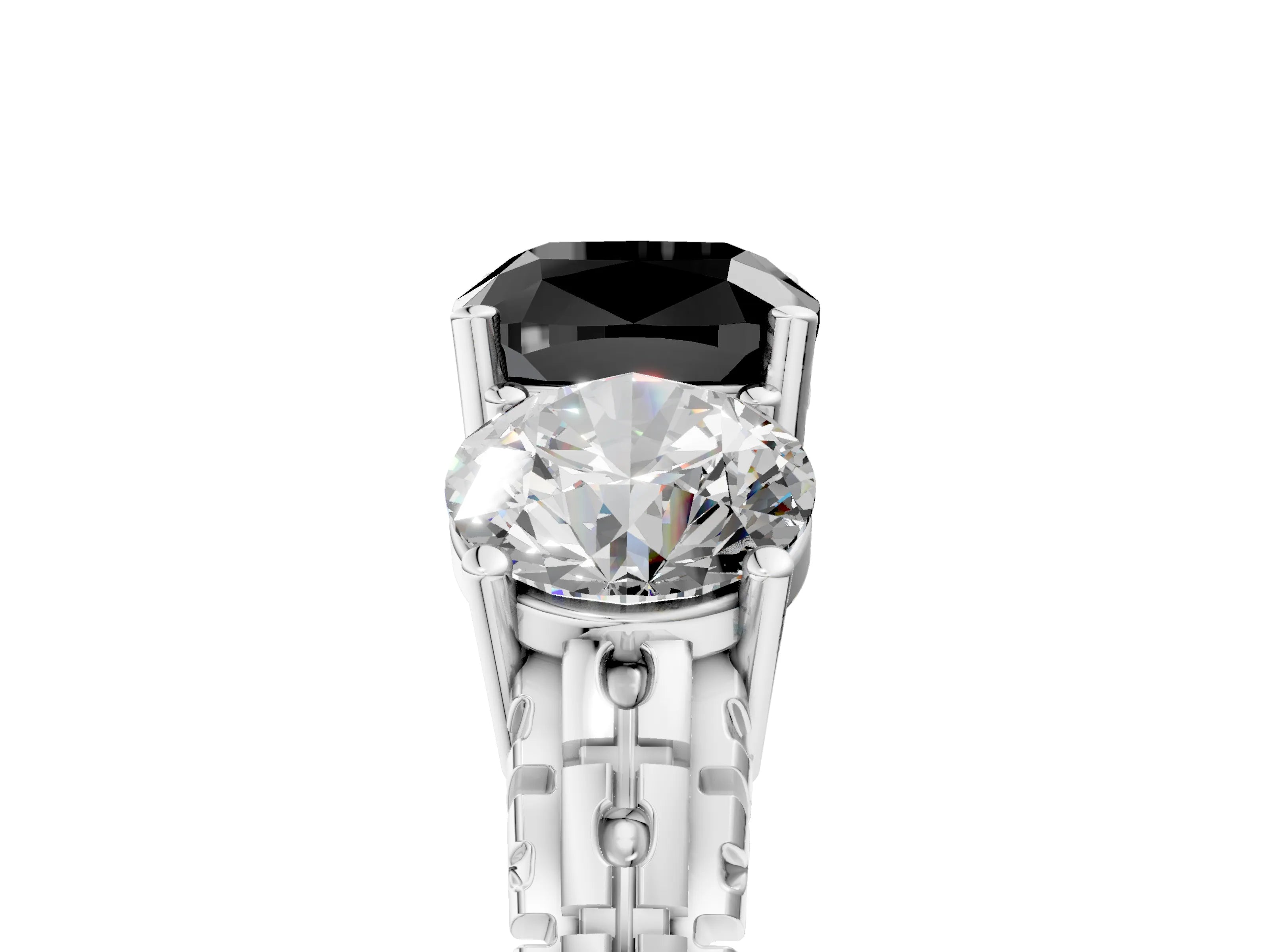 White gold Three-Stone Fancy Black Cushion Cut Cut Diamond Ring with Channel-Set Band and Prong Setting_5