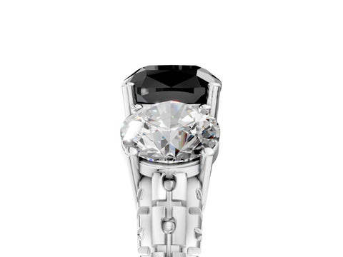 White gold Three-Stone Fancy Black Cushion Cut Cut Diamond Ring with Channel-Set Band and Prong Setting_5