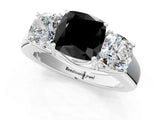 White gold Three-Stone Fancy Black Cushion Cut Cut Diamond Ring with Prong Setting and Classic Band_13