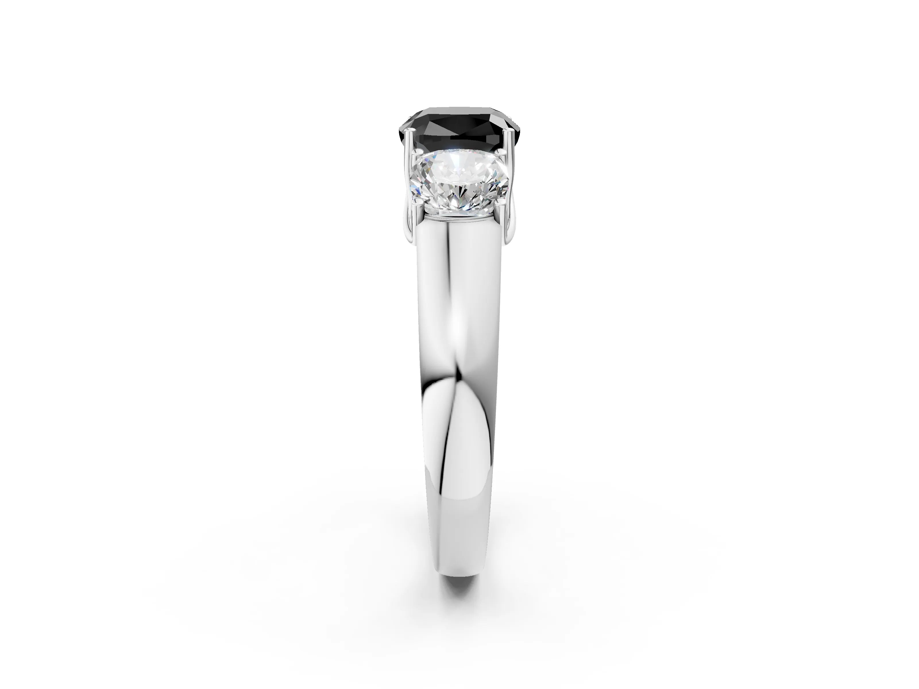 White gold Three-Stone Fancy Black Cushion Cut Cut Diamond Ring with Prong Setting and Classic Band_2