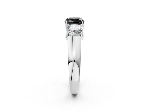White gold Three-Stone Fancy Black Cushion Cut Cut Diamond Ring with Prong Setting and Classic Band_2