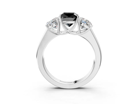 White gold Three-Stone Fancy Black Cushion Cut Cut Diamond Ring with Prong Setting and Classic Band_3