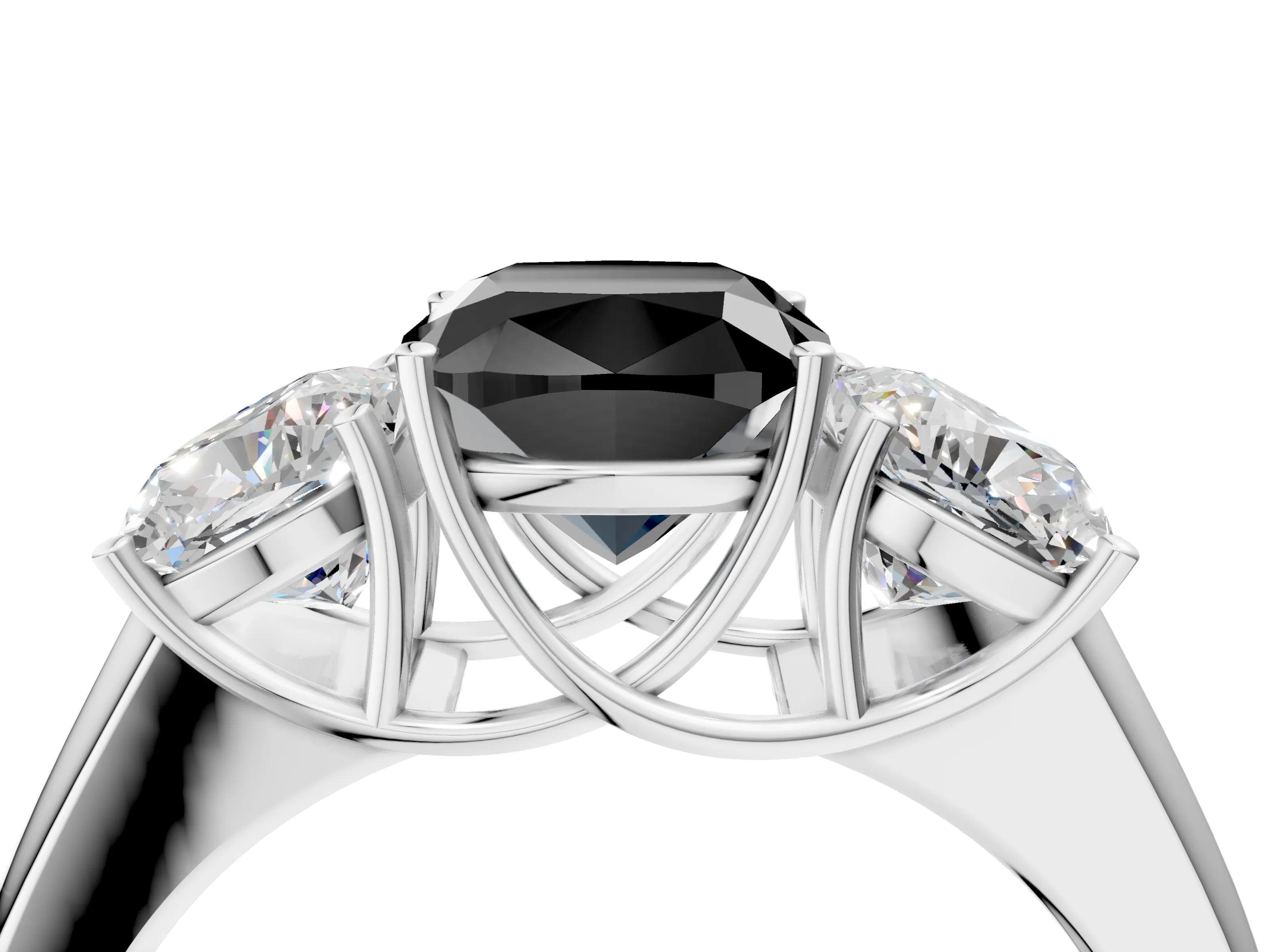 White gold Three-Stone Fancy Black Cushion Cut Cut Diamond Ring with Prong Setting and Classic Band_4