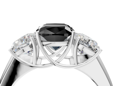 White gold Three-Stone Fancy Black Cushion Cut Cut Diamond Ring with Prong Setting and Classic Band_4