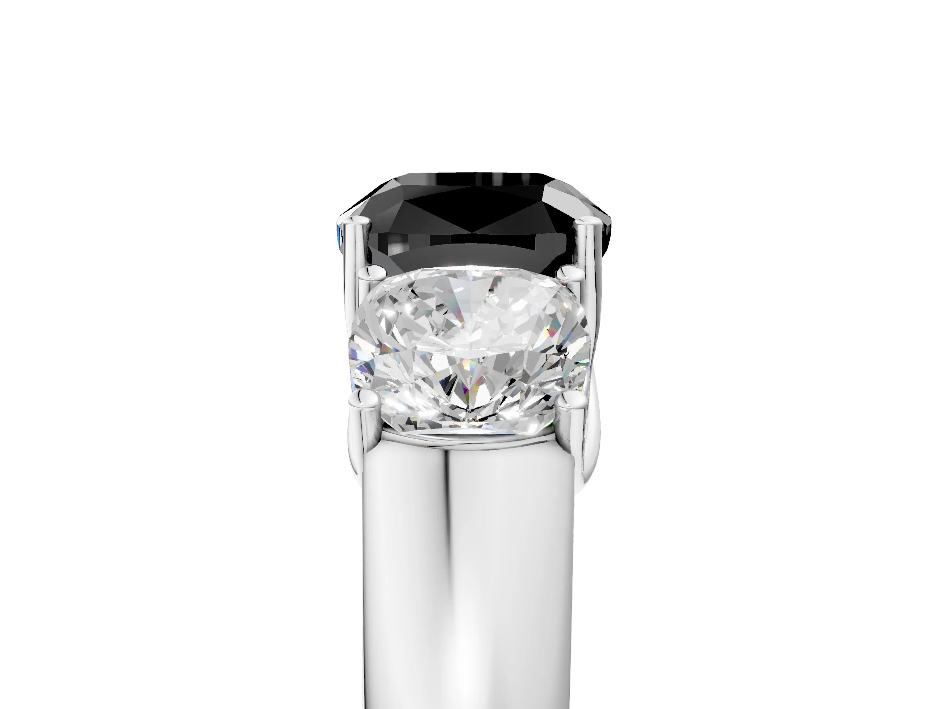 White gold Three-Stone Fancy Black Cushion Cut Cut Diamond Ring with Prong Setting and Classic Band_5