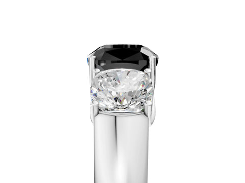White gold Three-Stone Fancy Black Cushion Cut Cut Diamond Ring with Prong Setting and Classic Band_5