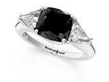 White gold Three-Stone Fancy Black Cushion Cut Cut Diamond Ring with Trillion Side Stones and Four-Prong Setting_12