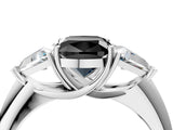 White gold Three-Stone Fancy Black Cushion Cut Cut Diamond Ring with Trillion Side Stones and Four-Prong Setting_15