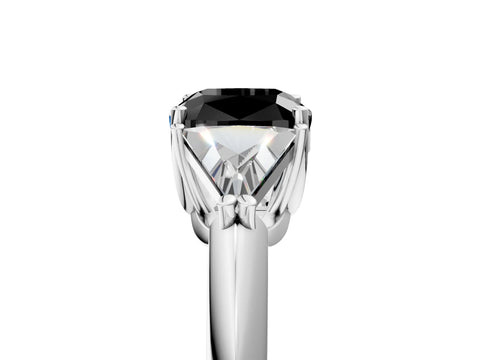 White gold Three-Stone Fancy Black Cushion Cut Cut Diamond Ring with Trillion Side Stones and Four-Prong Setting_16
