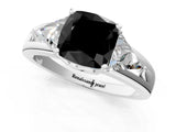 White gold Three-Stone Fancy Black Cushion Cut Cut Diamond Ring with Trillion Side Stones on a Split Shank Band_1