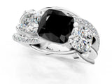 White gold Three-Stone Fancy Black Cushion Cut Cut Diamond Split Shank Prong Set Ring_1
