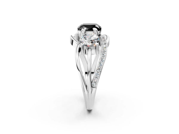 Platinum Cushion Cut Three Stone Split Shank Engagement Ring Setting for Black Center