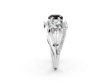 White gold Three-Stone Fancy Black Cushion Cut Cut Diamond Split Shank Prong Set Ring_2