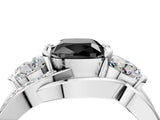 White gold Three-Stone Fancy Black Cushion Cut Cut Diamond Split Shank Prong Set Ring_4