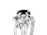 White gold Three-Stone Fancy Black Cushion Cut Cut Diamond Split Shank Prong Set Ring_5